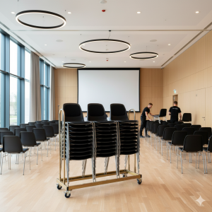 30 Bertram stabelstole m/polster i sort inkl. stolevogn