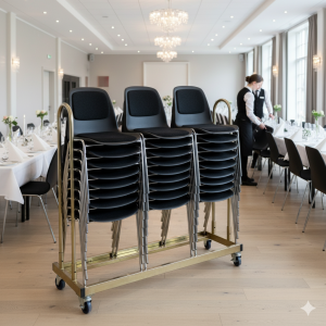 30 Bertram stabelstole m/polster i sort inkl. stolevogn