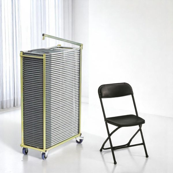 50 Event folding chairs without upholstery in black including chair trolley
