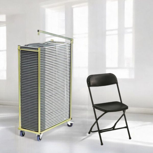 50 Event folding chairs without upholstery in black including chair trolley - Image 2