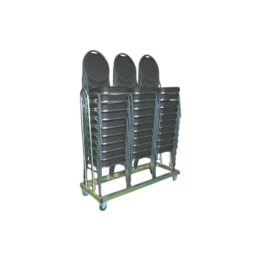 30 Banquet steel stole i sort inkl. vogn til 30 stole