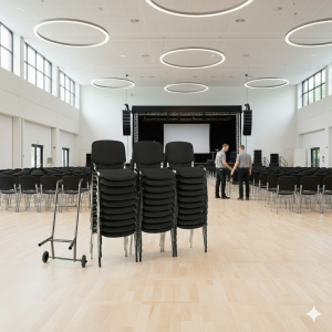 30 Økonomi Polster stabelstole i sort inkl. stolevogn