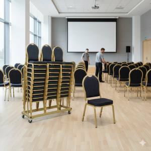 30 Banquet Premium stabelstole i blå inkl. stolevogn