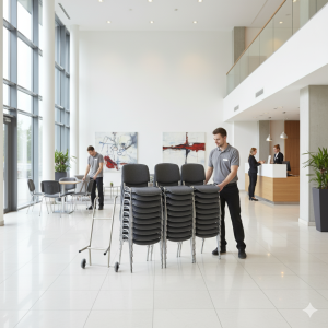 30 Økonomi Polster stabelstole i mørkegrå inkl. stolevogn