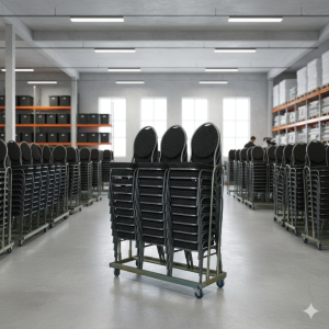 30 Banquet steel stole i sort inkl. vogn til 30 stole