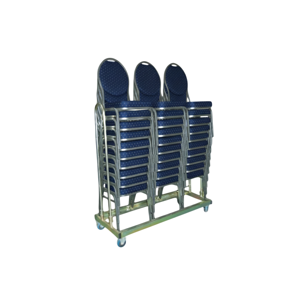 30 Banquet steel stole i blå inkl. vogn til 30 stole