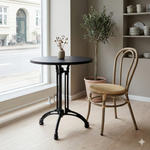 Sort bordplade rund