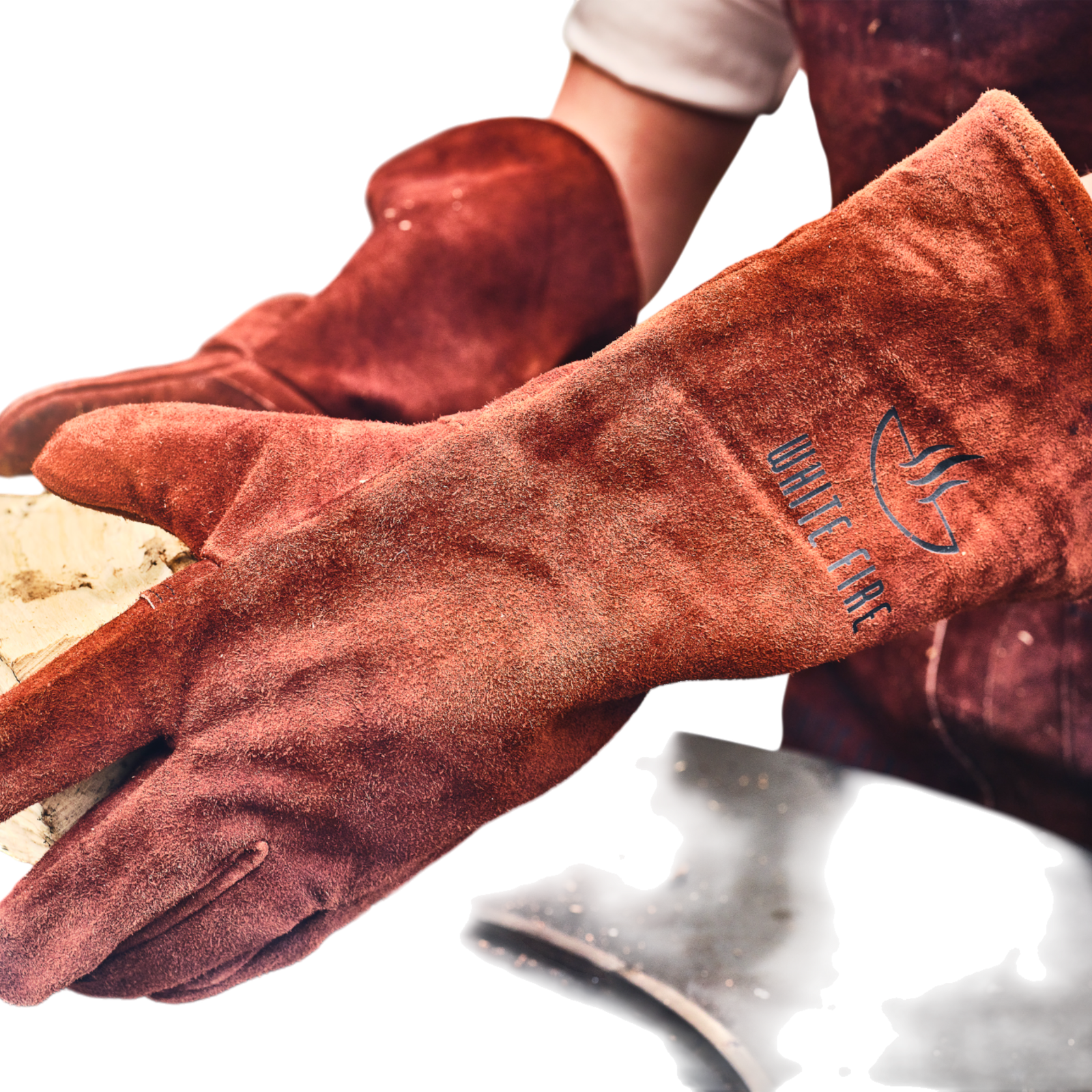 Læder grill handsker, White Fire