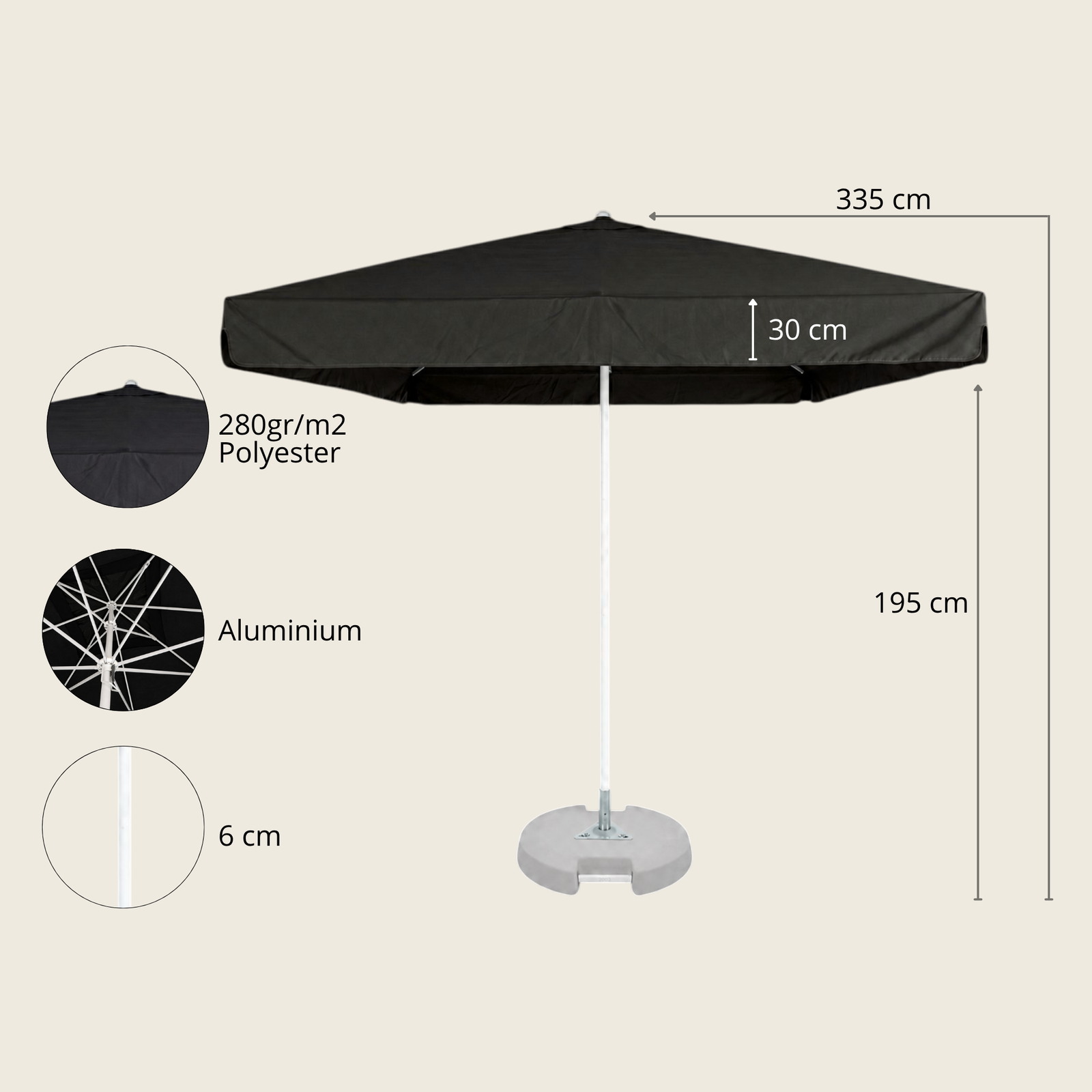 AD Parasol 4x4m m/frise