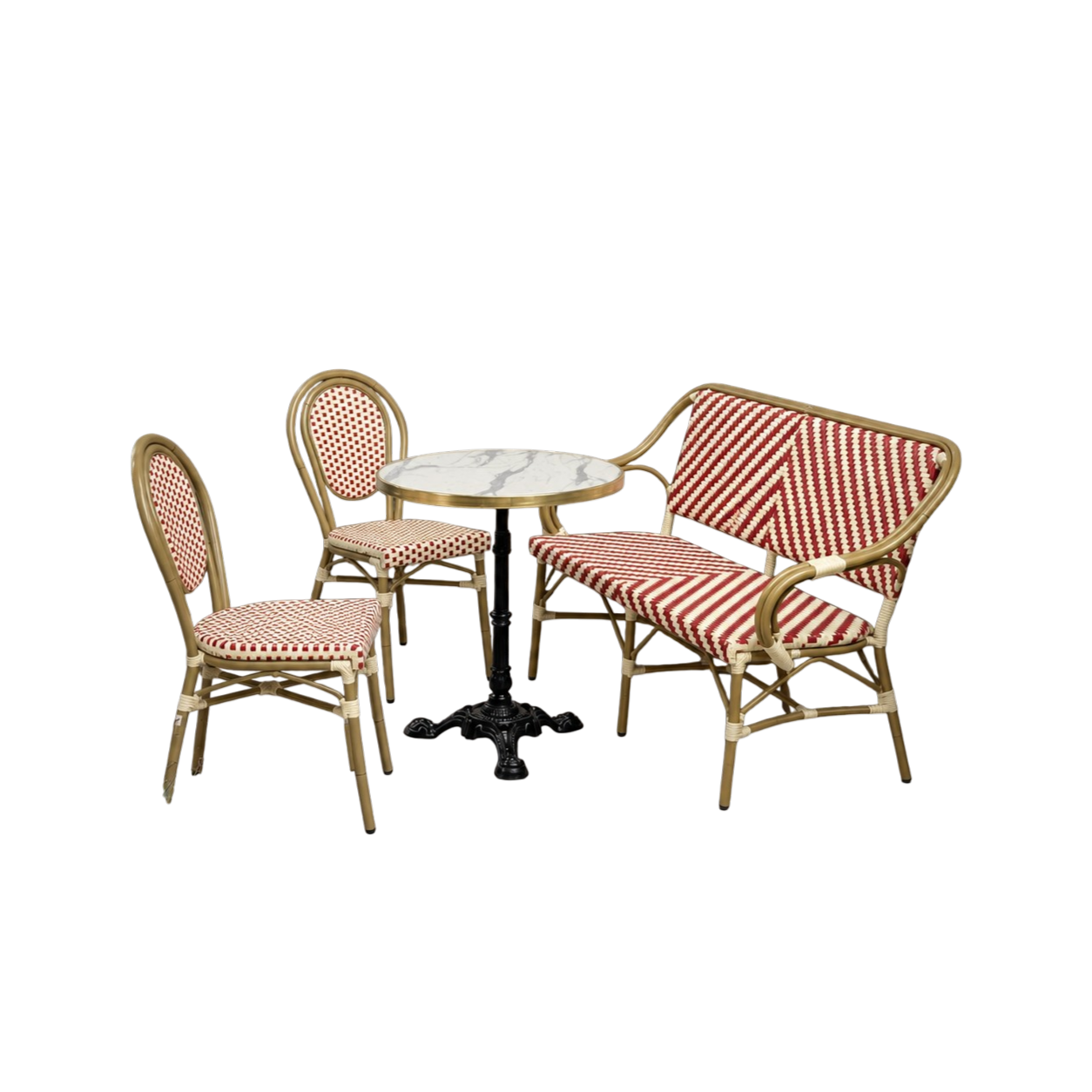 Cafépakke Paris med bænk og 2 stole rød-beige