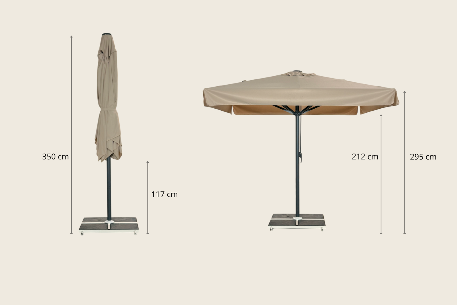 Kæmpeparasol 3x3m komplet m/frise - Gråt Stativ