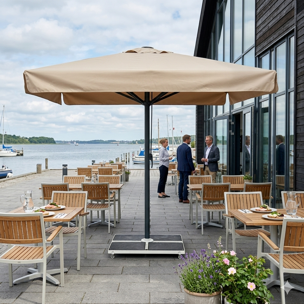 Kæmpeparasol 5x5m komplet m/frise - Gråt Stativ