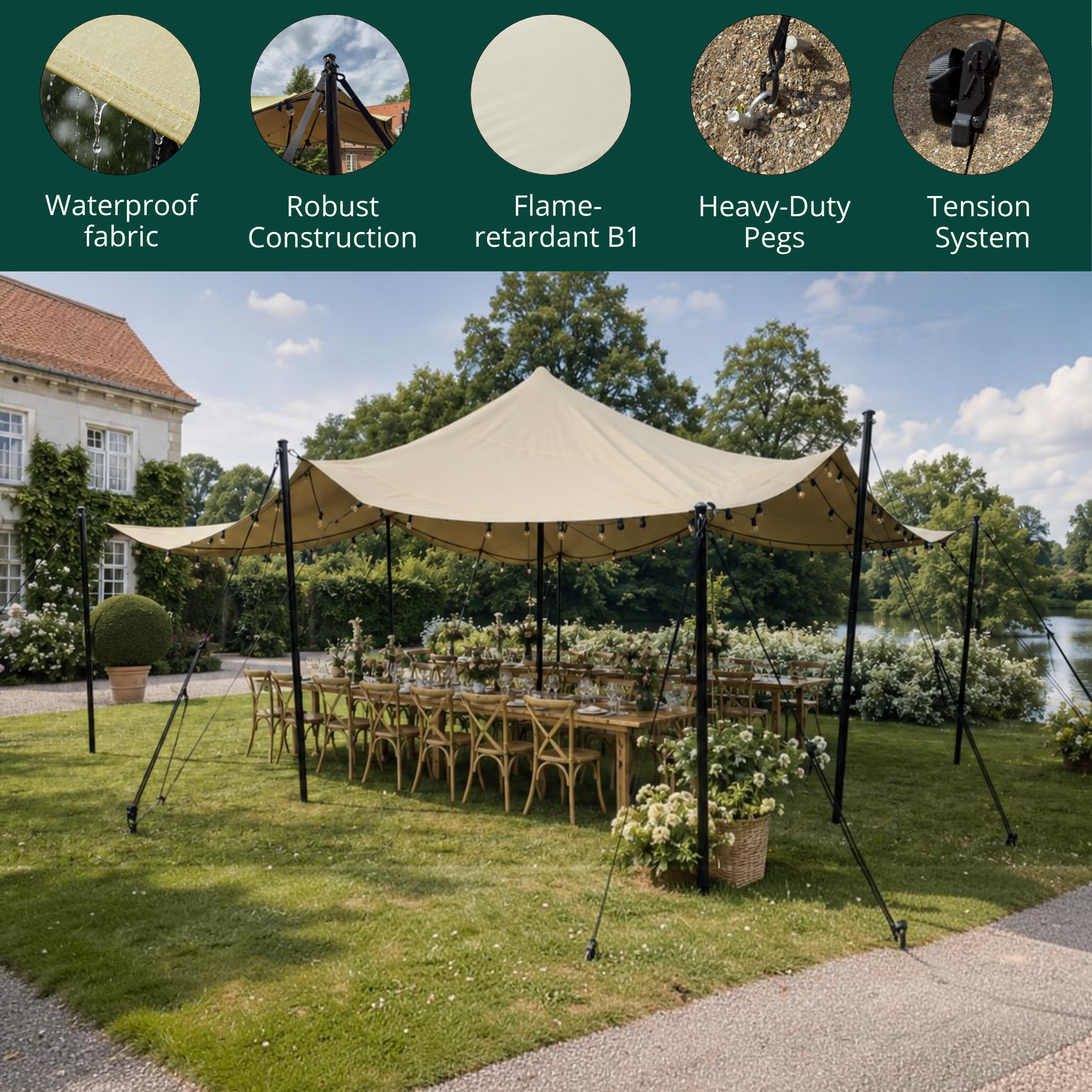 Stretch tent 6x6m - SAND - Komplet