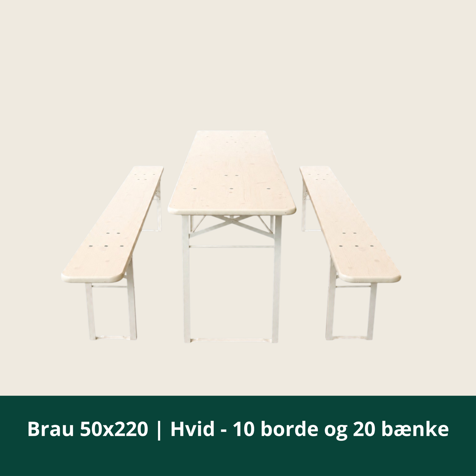Brau 50x220 | Hvid - 10 borde og 20 bænk