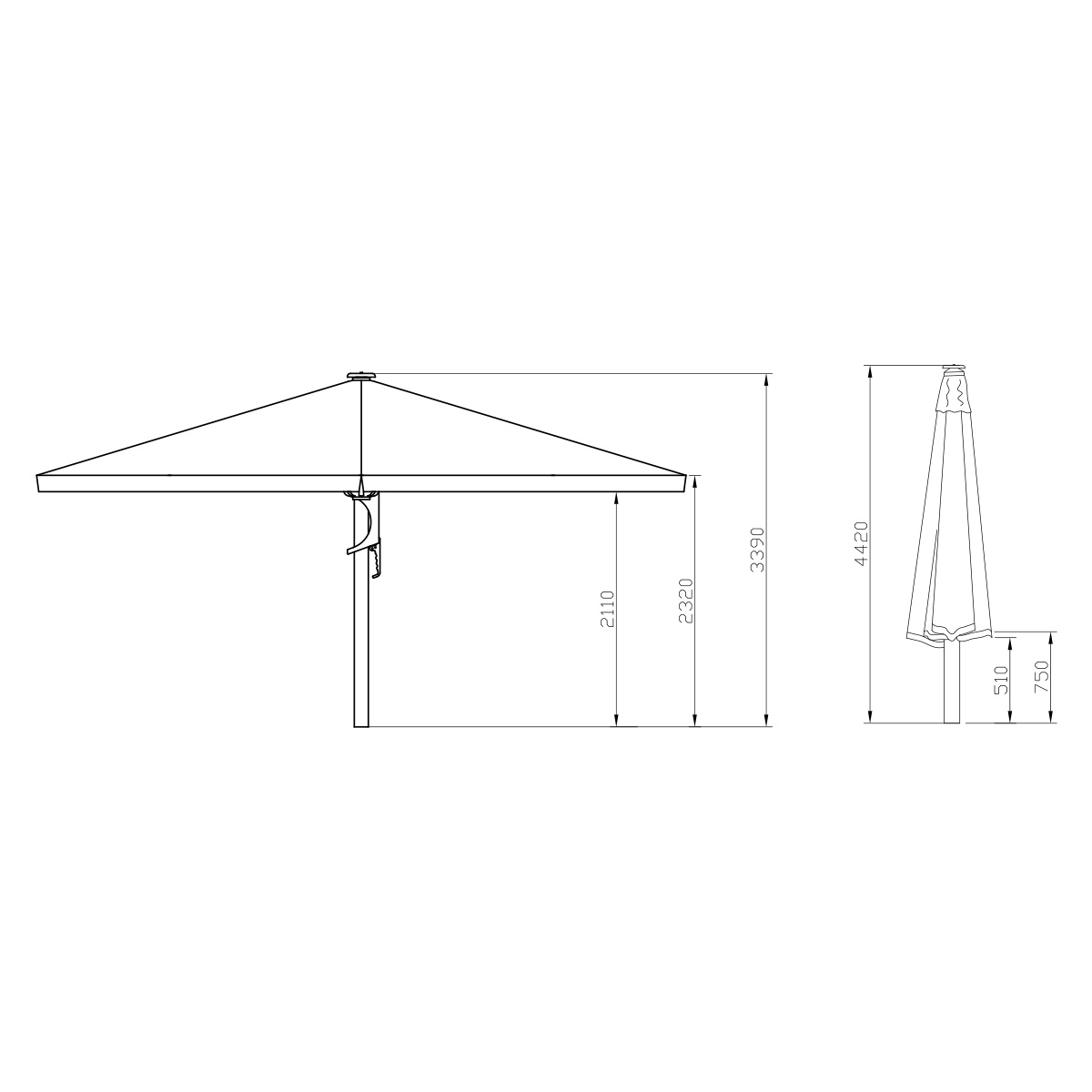 Kæmpeparasol 5x5m polyester m/frisekant