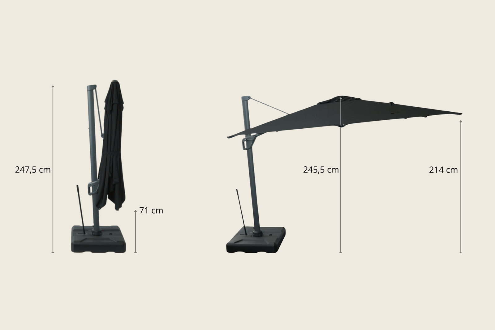 Corner Parasol v.2 3x3m 280gr/m2 Polyester dug - NY
